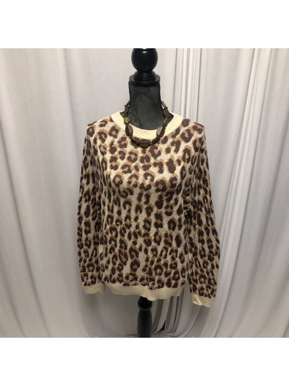 A New Day Sweater Womens Size Medium Brown Leopard Animal Print Long Sleeve